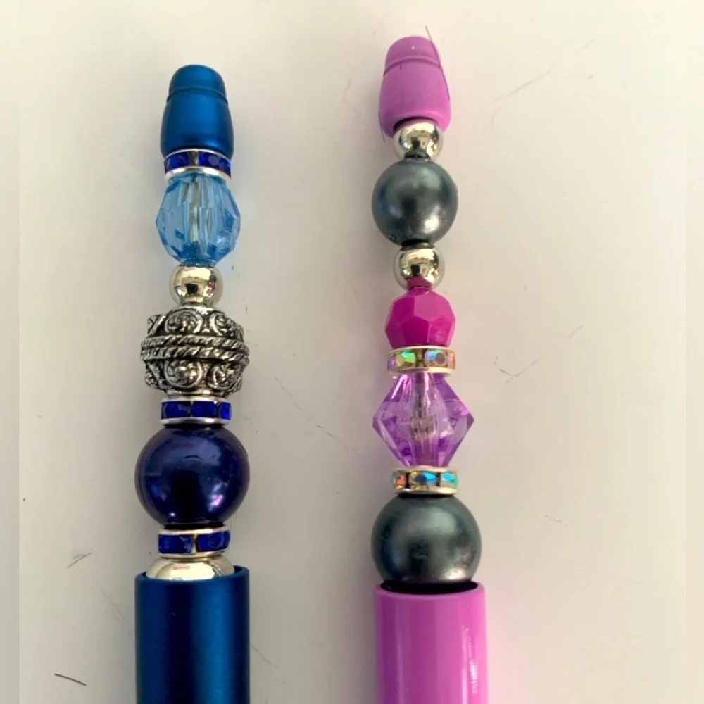 Hand crafted Beaded Pen, black ink with extra refillable ink. Set of 2 pens.